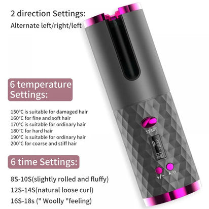 Cordless Automatic Rechargeable LCD Display Hair Curler