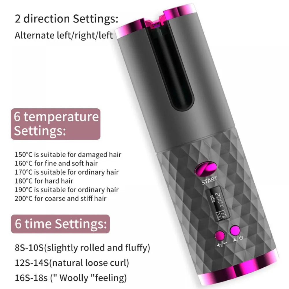 Cordless Automatic Rechargeable LCD Display Hair Curler